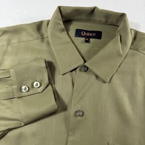 Quince 100% Silk Button Down Shirt Mens XL Olive Green Long Sleeve Twill EUC